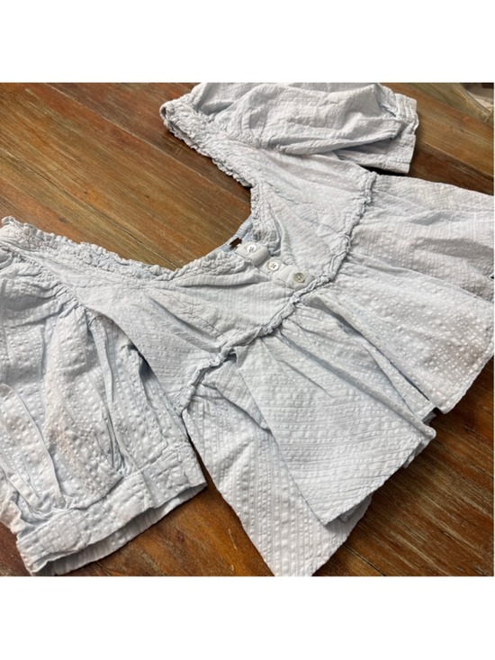 Free People Tops - Free People Baby Blue Seersucker Puff Sleeve Babydoll Top Smocked Back S